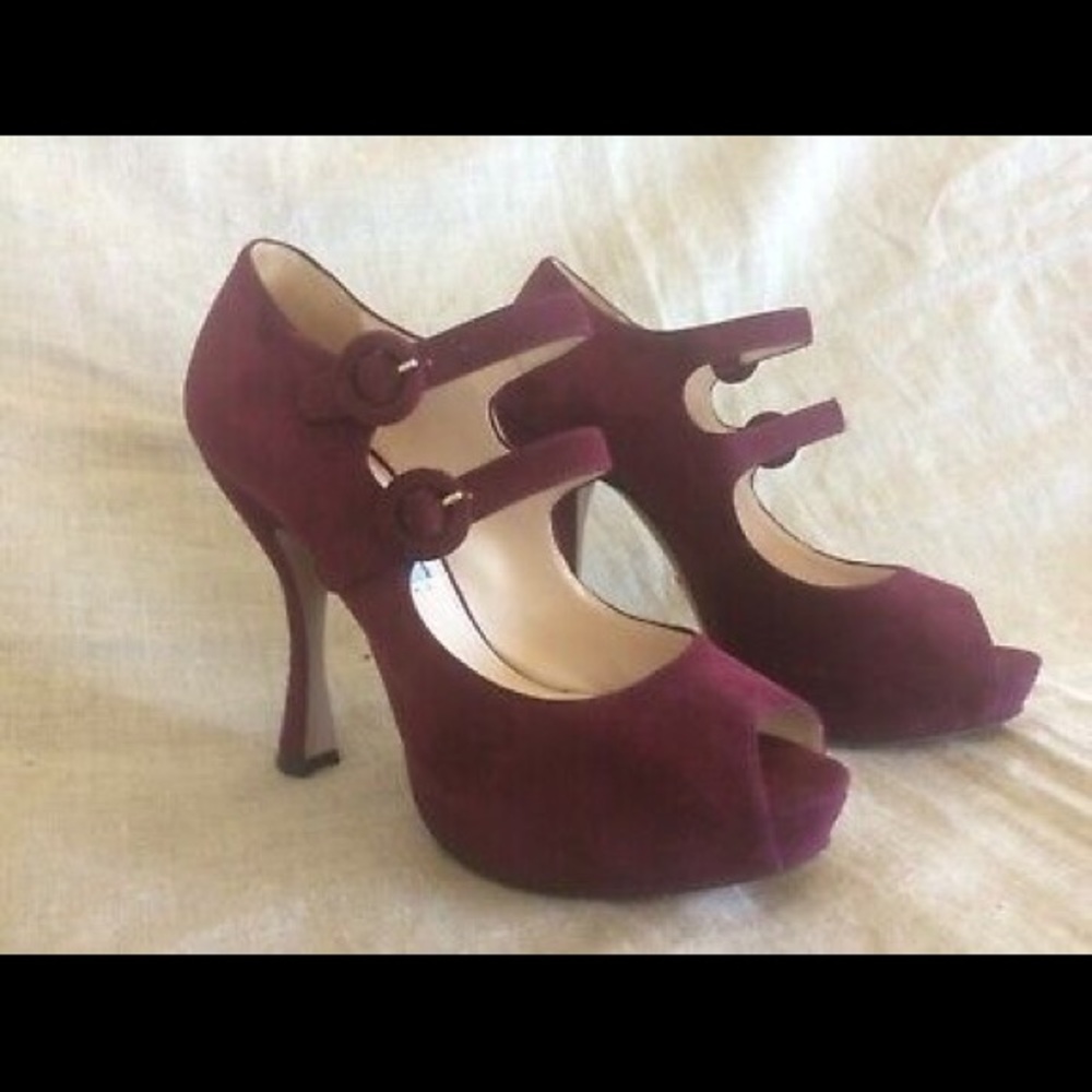 Prada Maryjane Pumps Suede Straps Platform Buckles